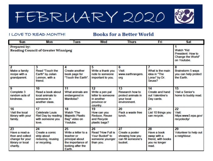 I Love to Read Calendar Thompson Public Library